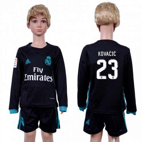 Real Madrid #23 Kovacic Away Long Sleeves Kid Soccer Club Jersey